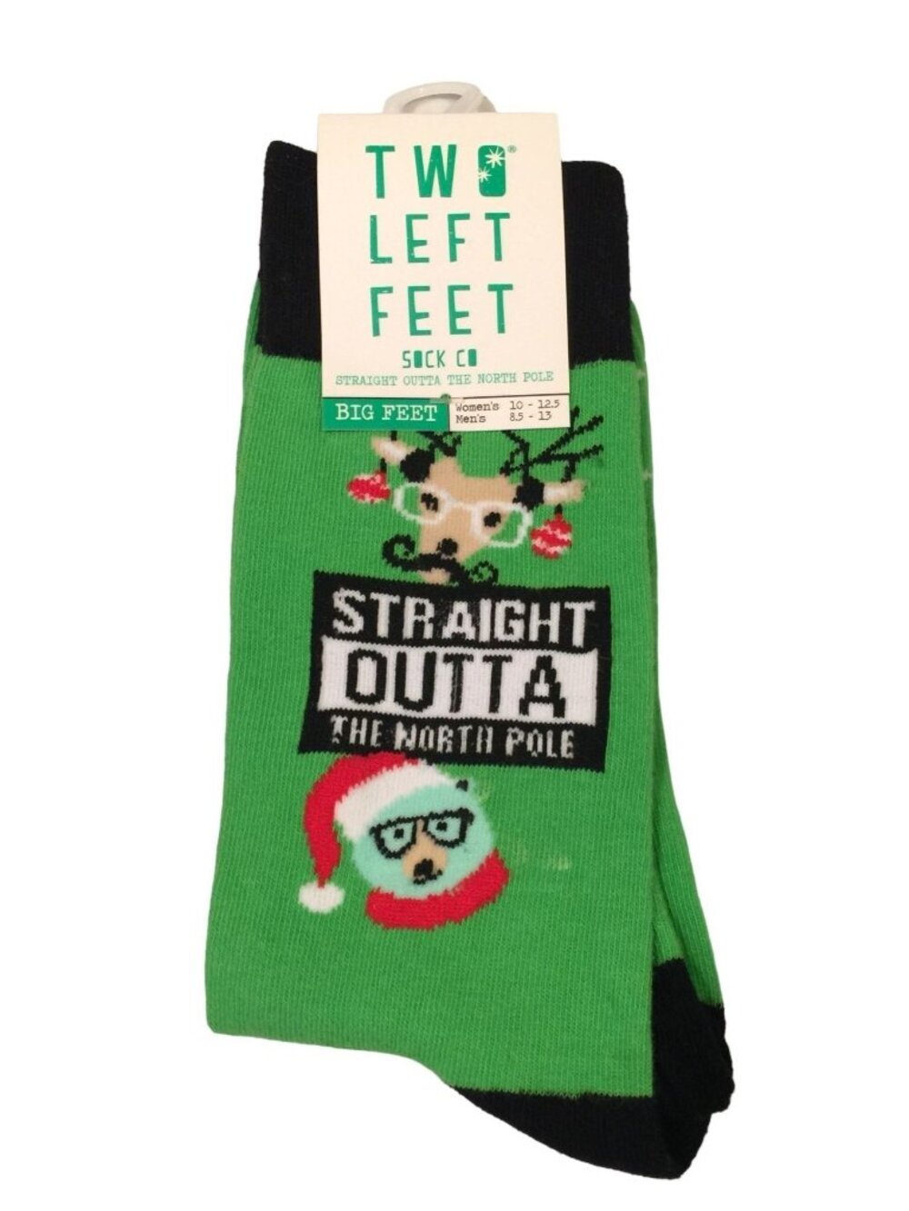 TWO LEFT FEET Straight Outta The North Pole Men's Crew Socks Size 8.5-13